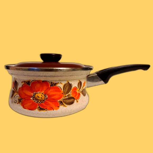 1970s Sanko Ware Show-Pan Orange Poppy‎ 7 1/2" Pot with Lid Vintage Japan - Picture 4 of 9